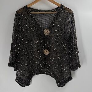 Nina Leonard open knit cardigan size M brown fairy grunge lagenlook artsy